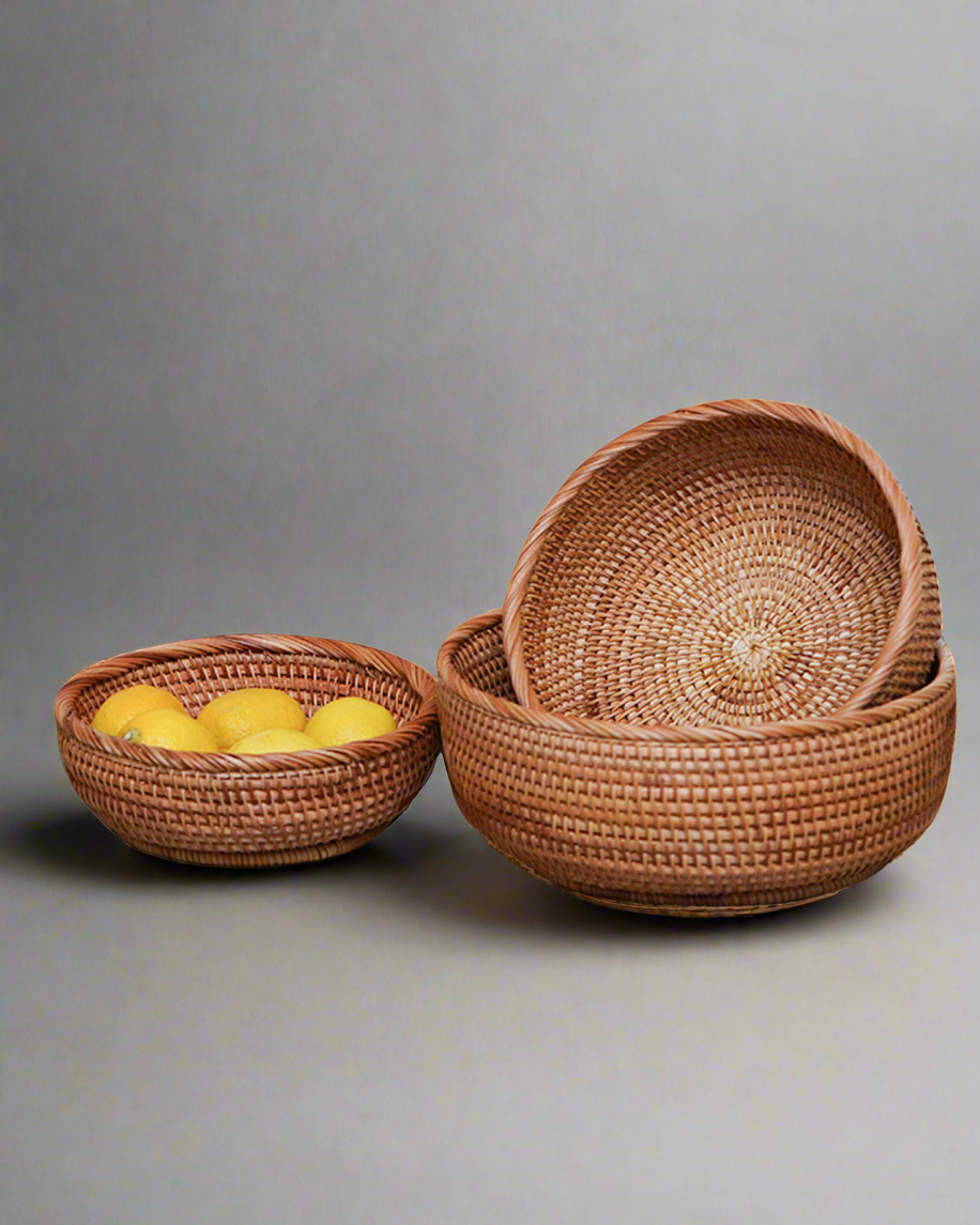 3PC Woven Rattan Bowl Set