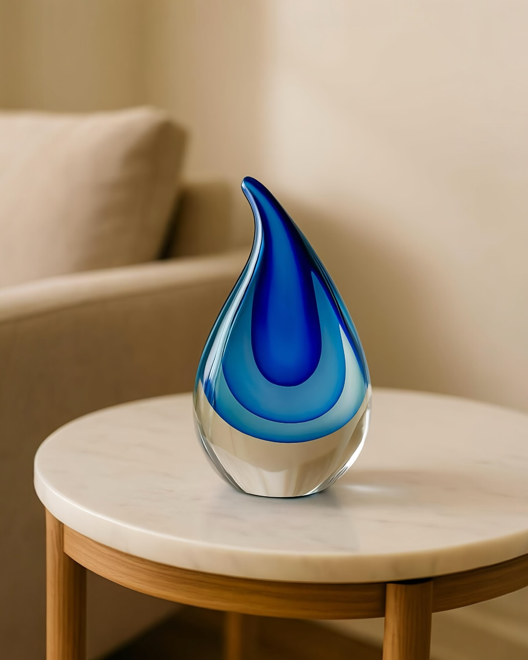 Blue Glass Drop Sculpture