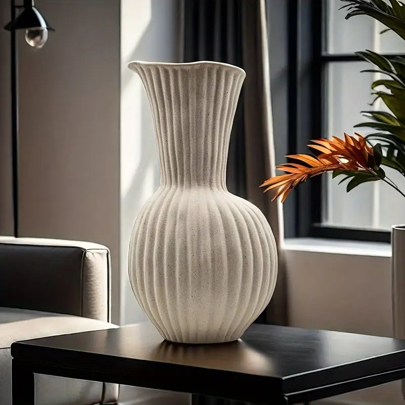 Ripple-Textured Ceramic Vase