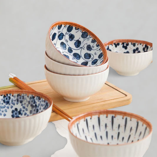 6PC Blue & White Bowl