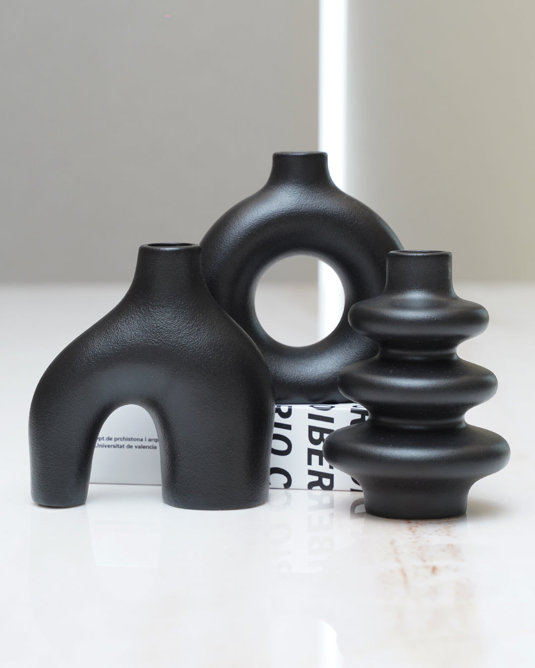 3PC Matte Black Vase Set