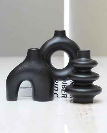 3PC Matte Black Vase Set