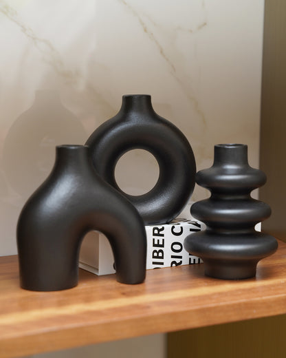 3PC Matte Black Vase Set