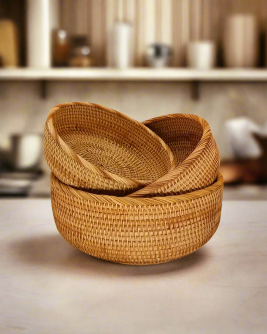 3PC Woven Rattan Bowl Set