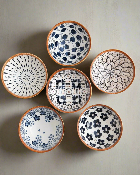6PC Blue & White Bowl Set