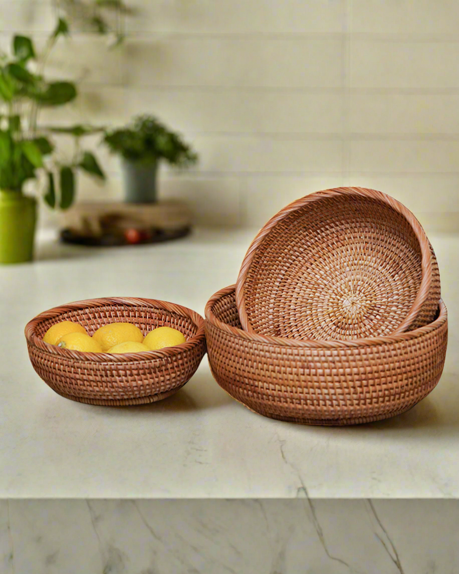 3PC Woven Rattan Bowl Set