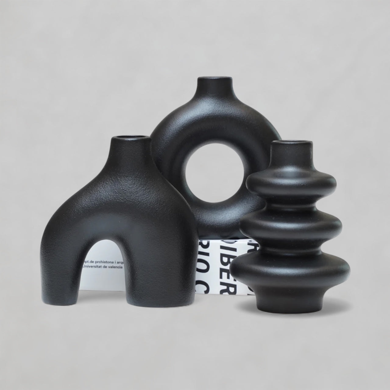 3PC Matte Black Vase Set