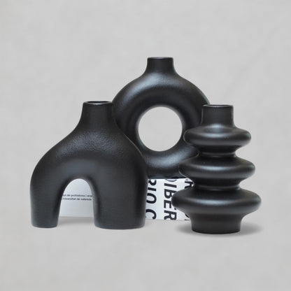 3PC Matte Black Vase Set