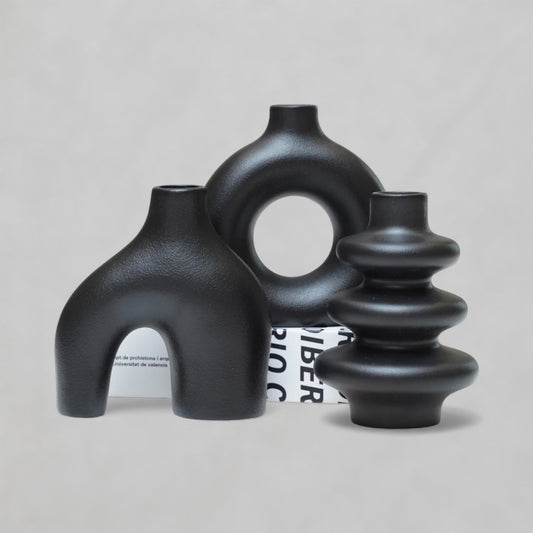 3PC Matte Black Vase Set