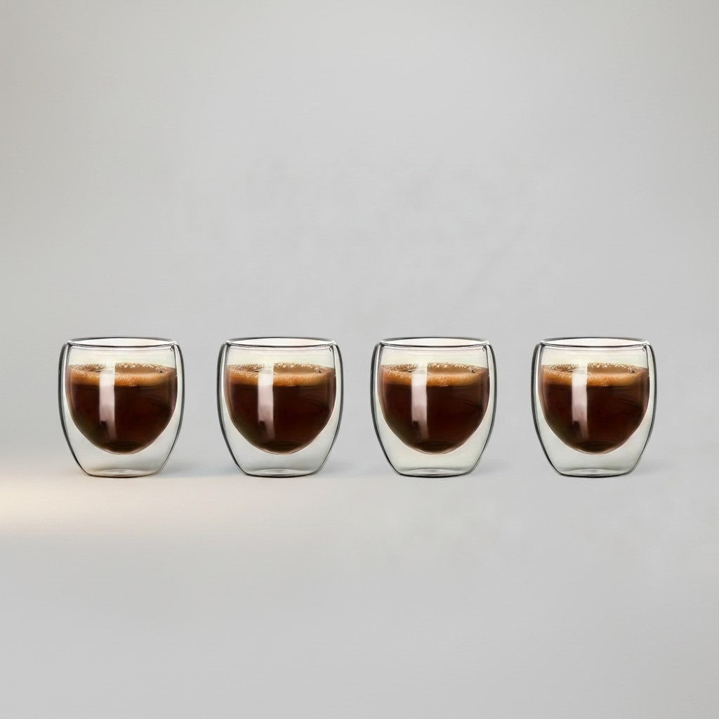 Chez Moi 4pc 80ml double wall glass espresso cups with heat insulation