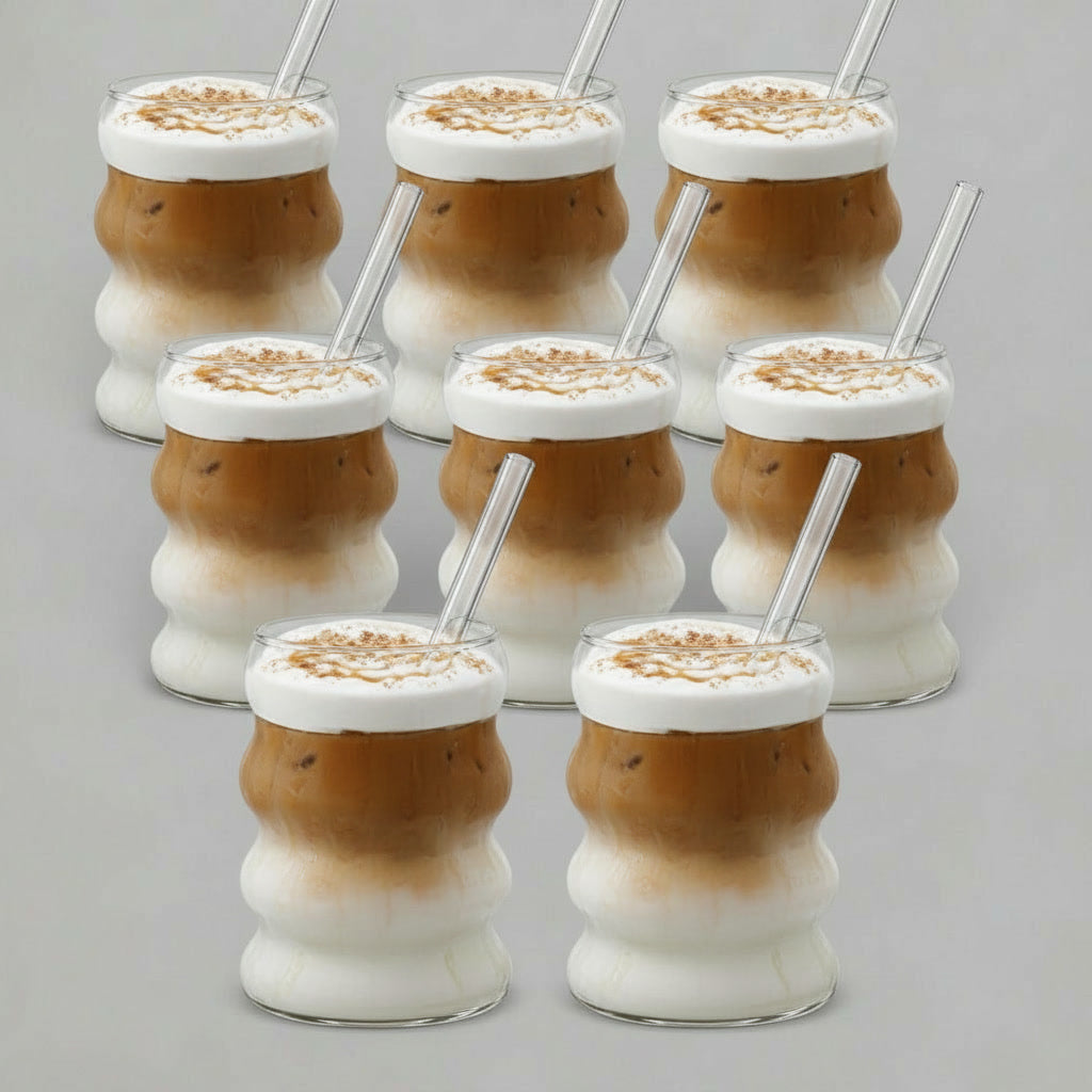 6pc Glass Cups + Straws