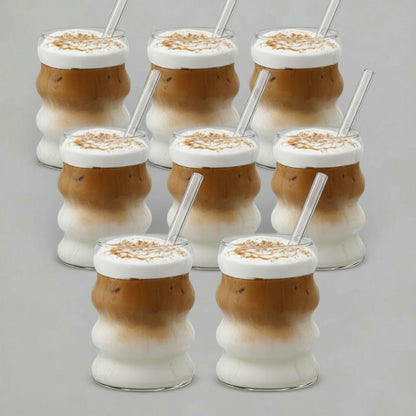6pc Glass Cups + Straws