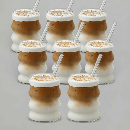 6pc Glass Cups + Straws
