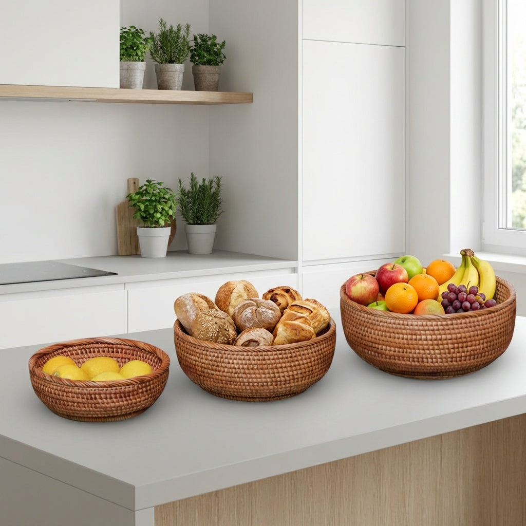 3pc Woven Rattan Bowl Set