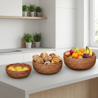 3pc Woven Rattan Bowl Set